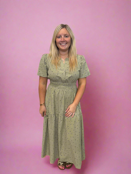 Pretty PolkaDot Olive Dress