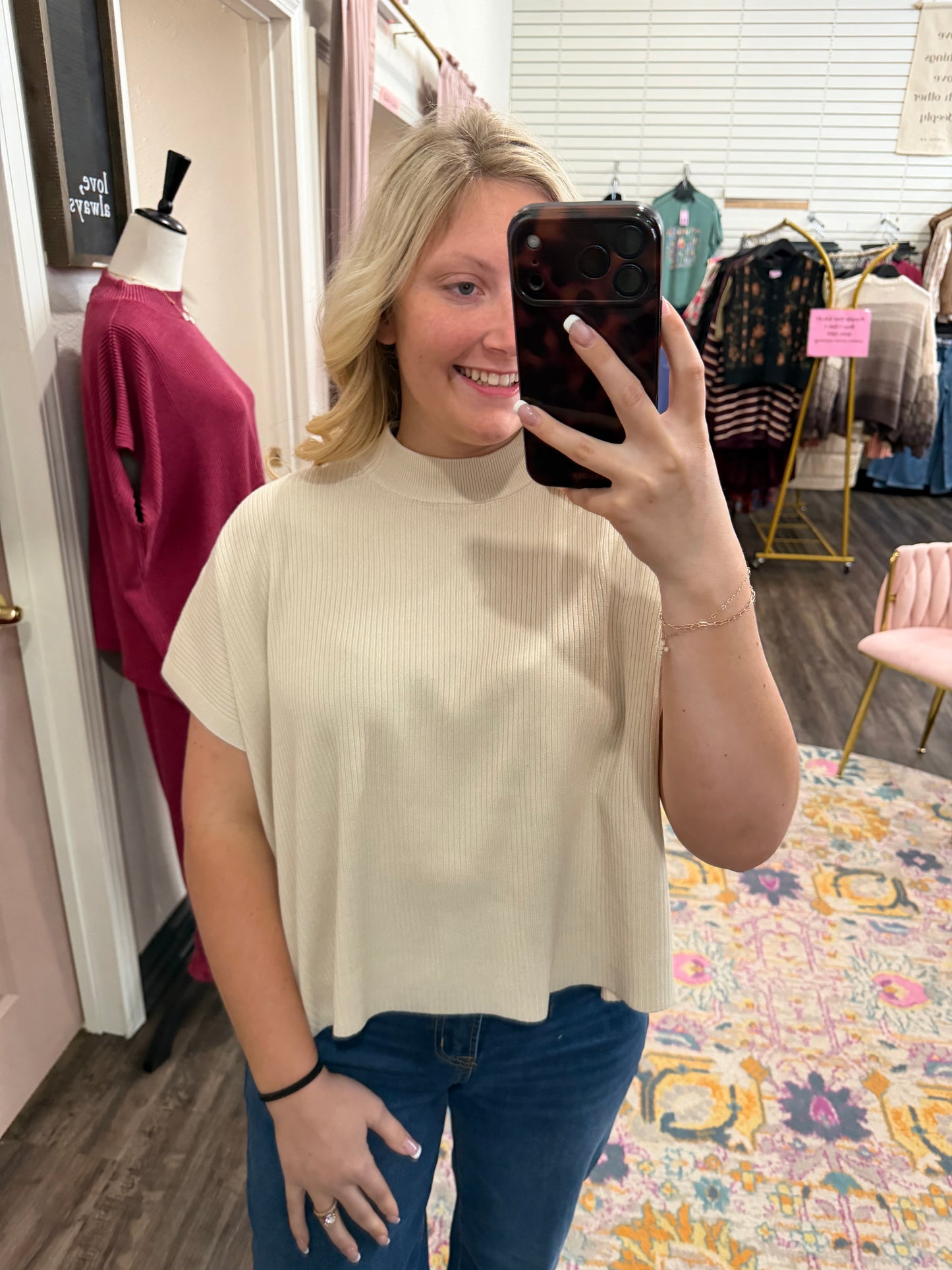 Beige Mock Neck