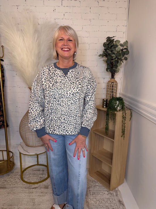 Vintage Denim Leopard Pullover