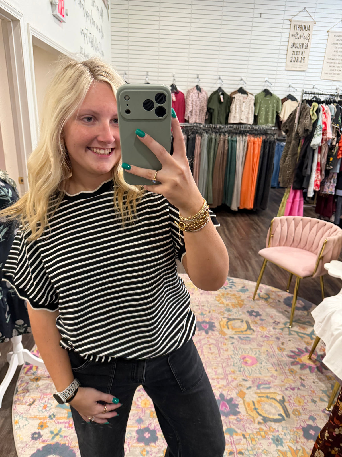 Uptown Stripe Black Top
