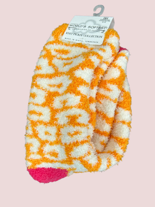 Orange Multi Leopard Crew Socks