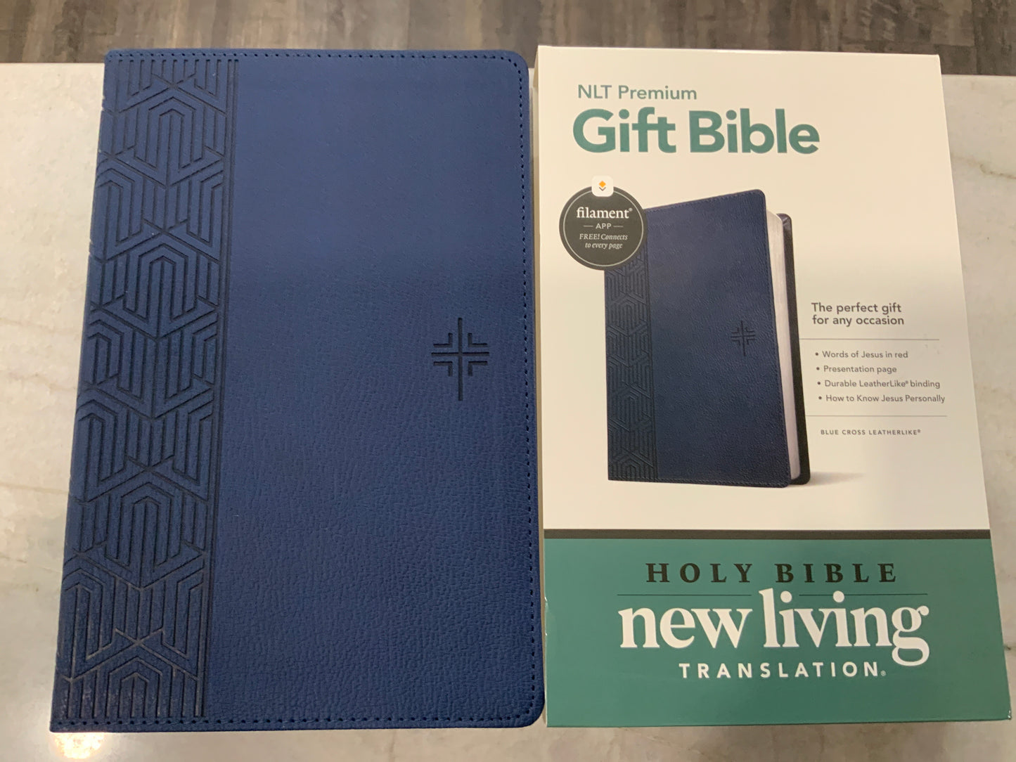 Leather Blue Cross NLT Bible