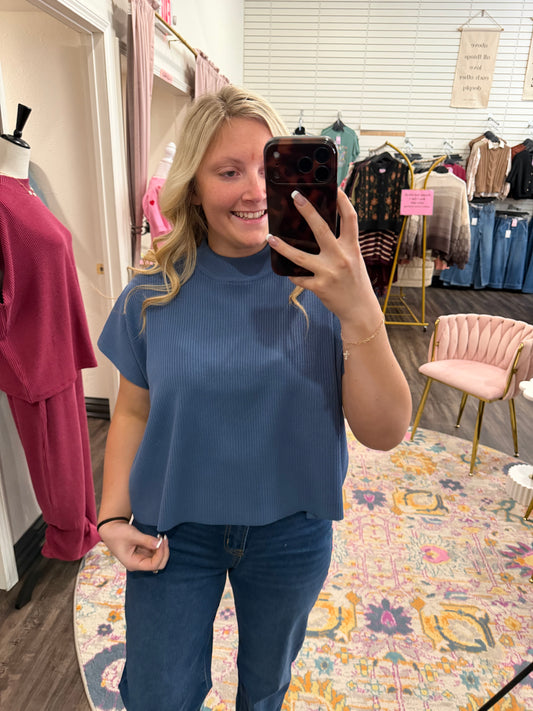 Dusty Blue Mock Neck