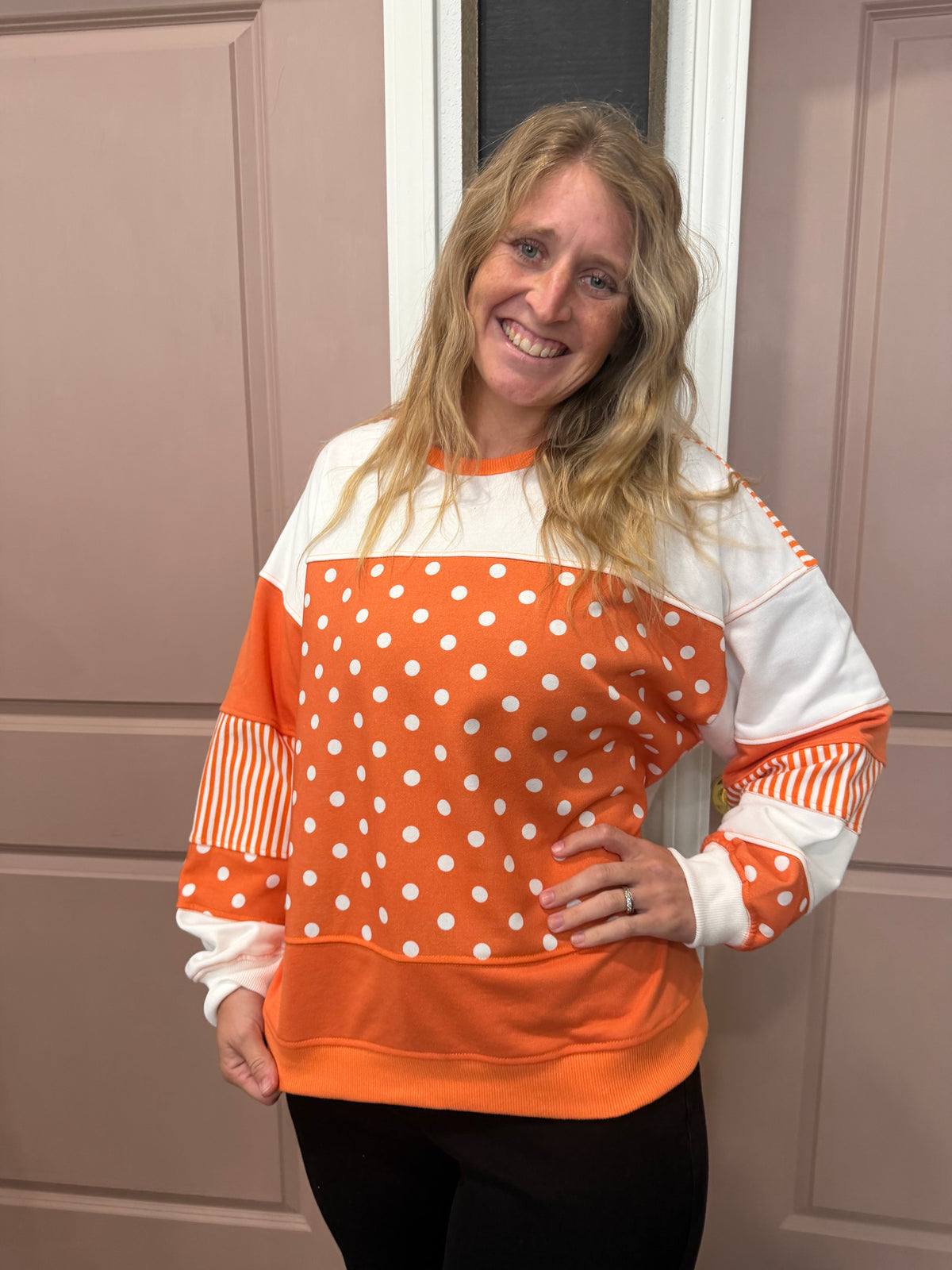 Gameday Polka dot Stripe Mix Top