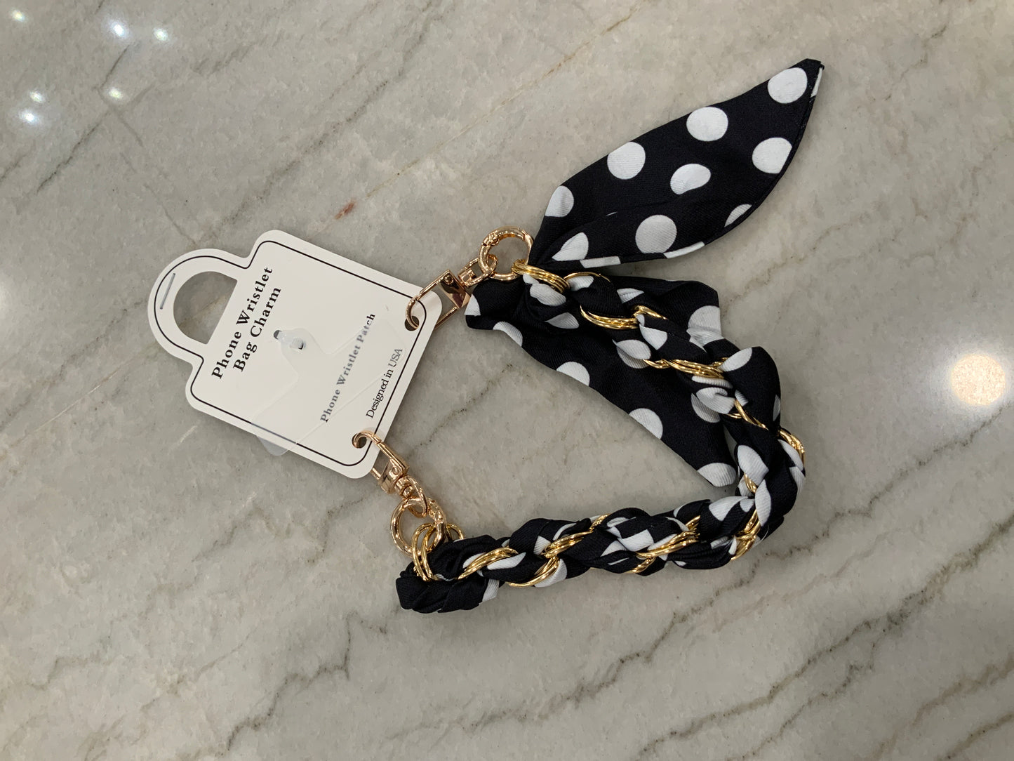 Scarf Phone Wristlet Black and White Polka Dot
