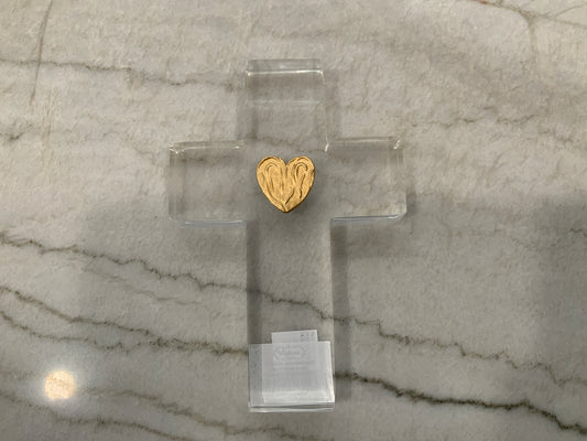 Clear Resin Gold Heart Cross