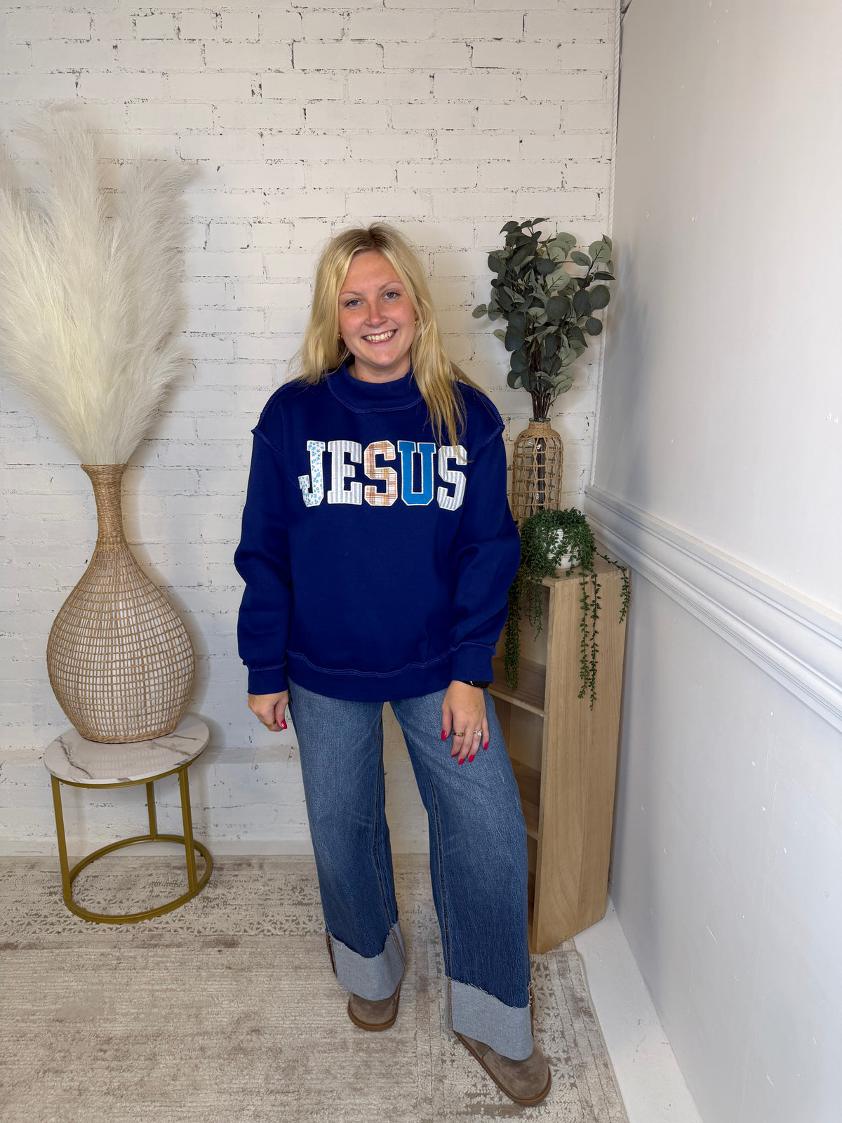 Navy JESUS Mock Neck