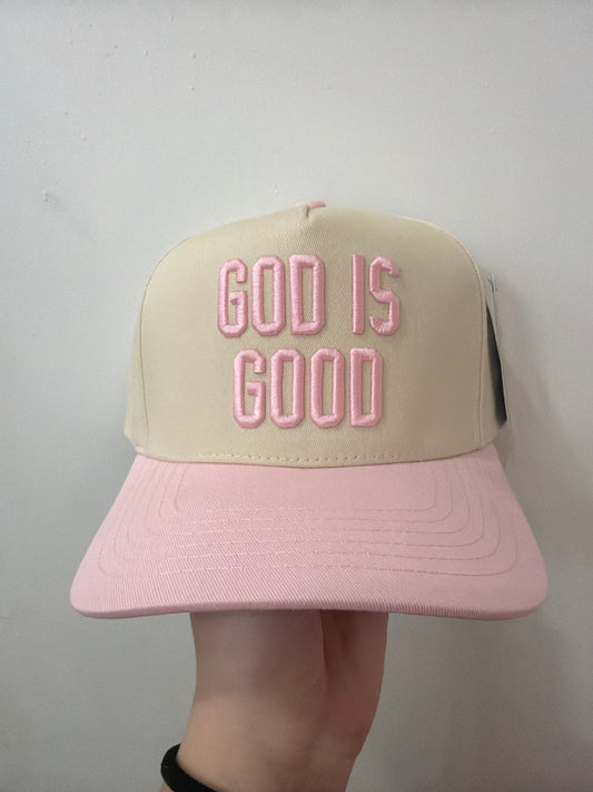 God is Good Pink Embroidered Hat (117)