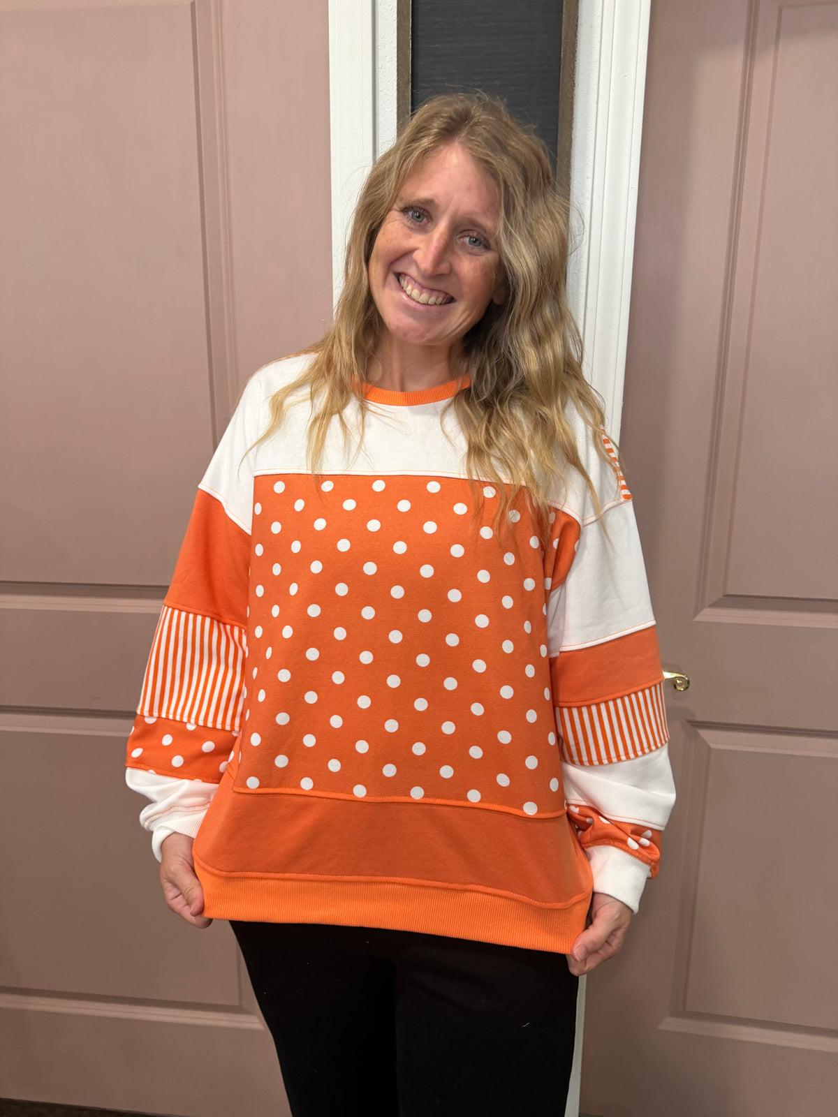 Gameday Polka dot Stripe Mix Top