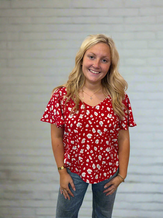 Animal Print Red Blouse