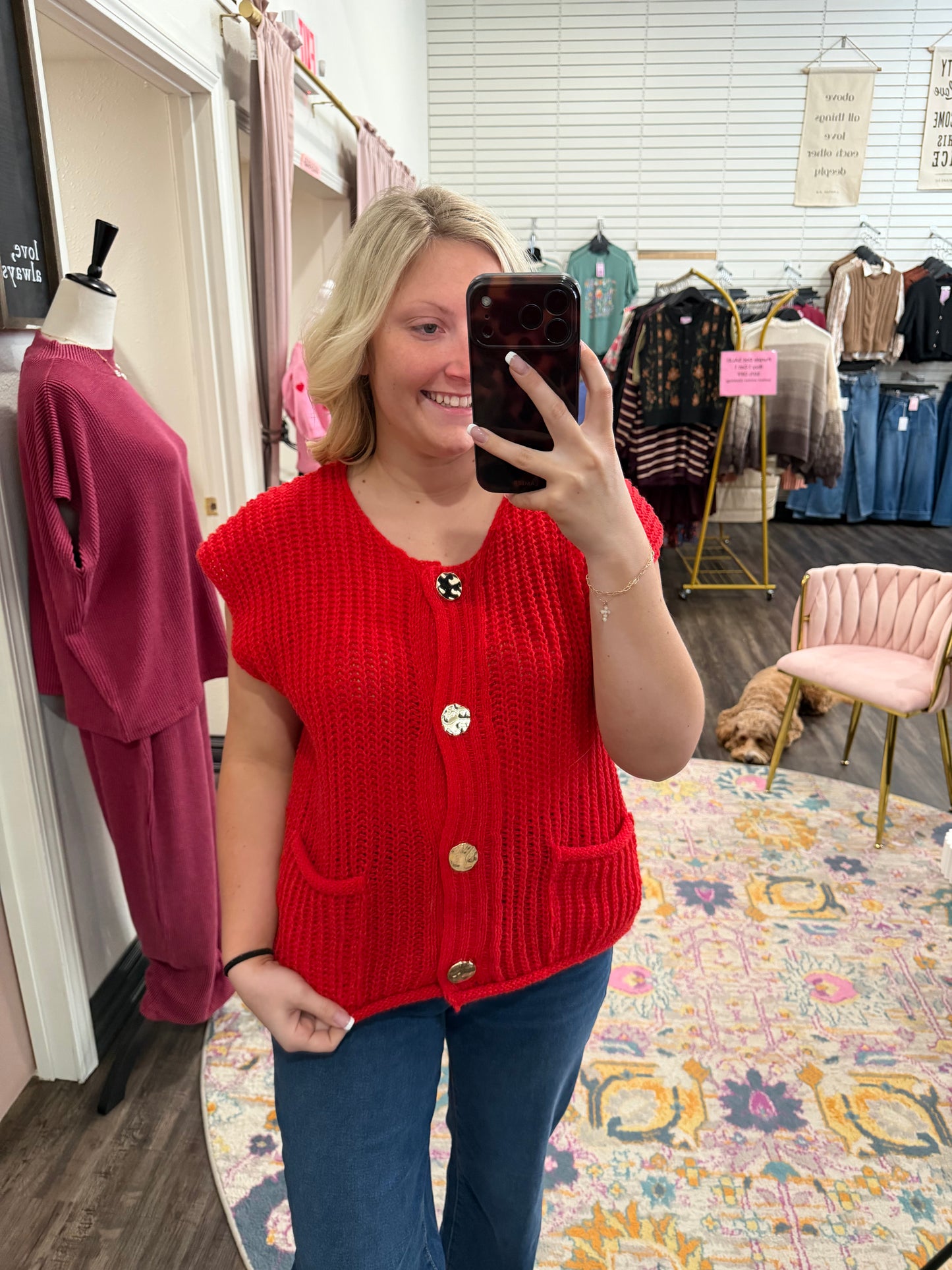 Ruby Red Button Vest