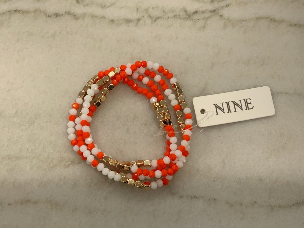Game Day Gold Accent Orange and White Bracelet
