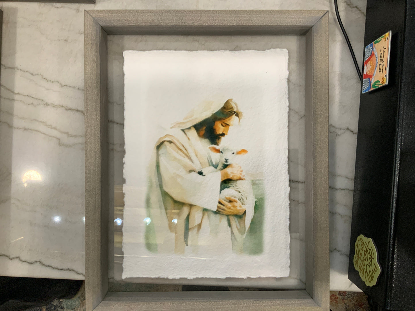 Jesus Holding Lamb Sign