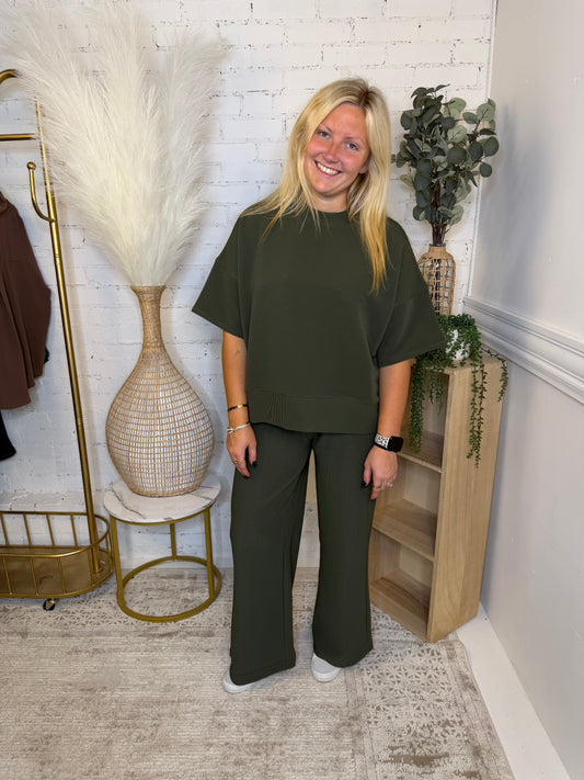 Dark Olive Ribbed Set (117)