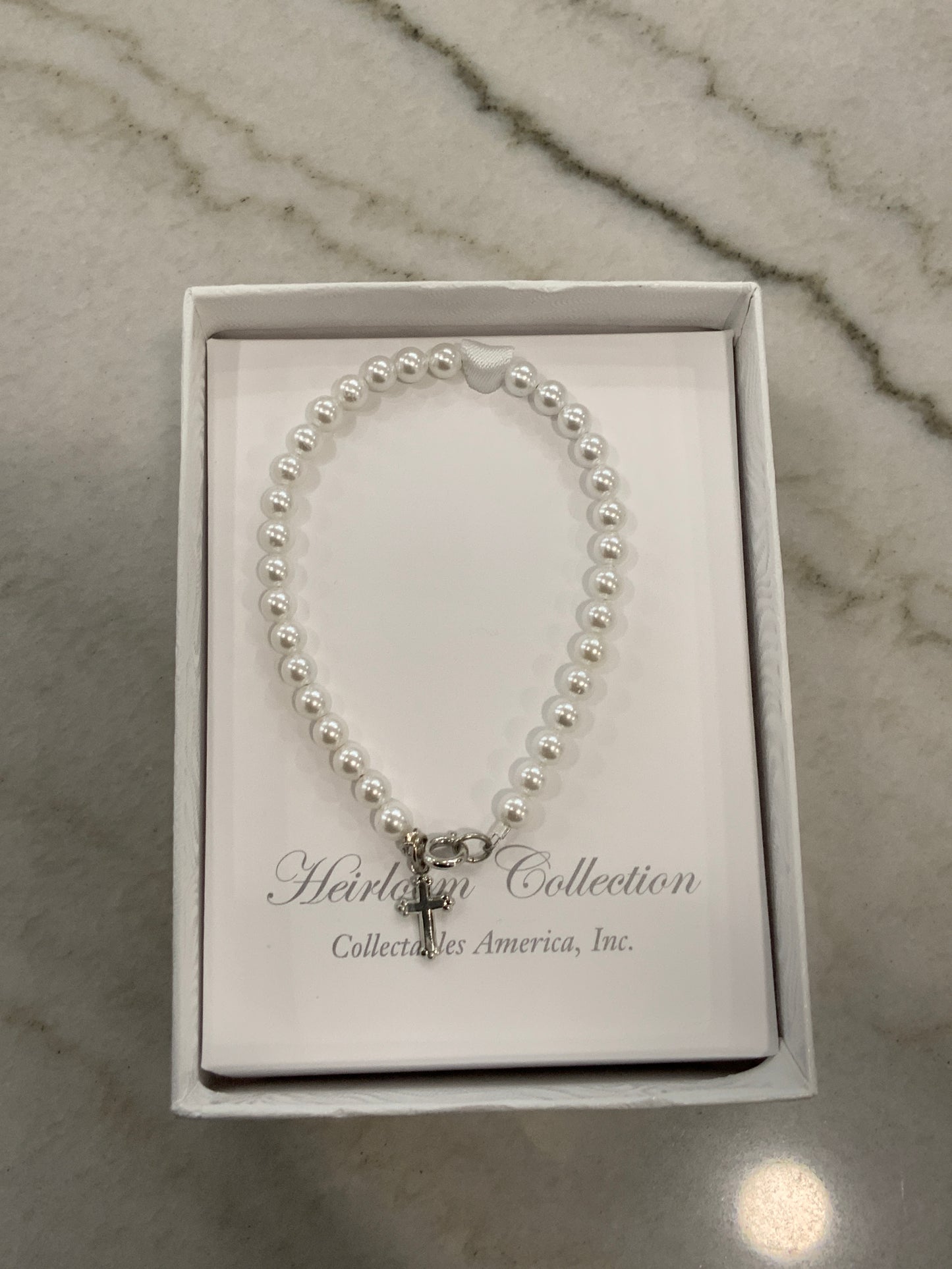 Cross Pearl Clasp Bracelet 6”