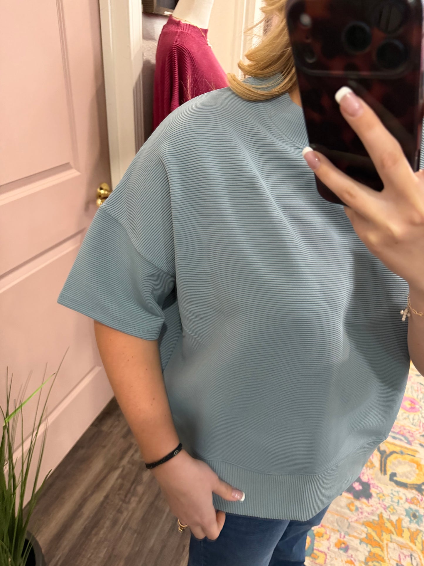 Blue Grey Ribbed Top