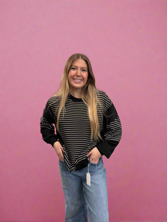 Black Stripe Knit Top