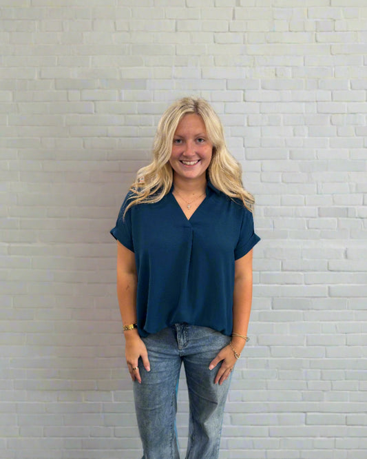 Teal Blue Collard Top