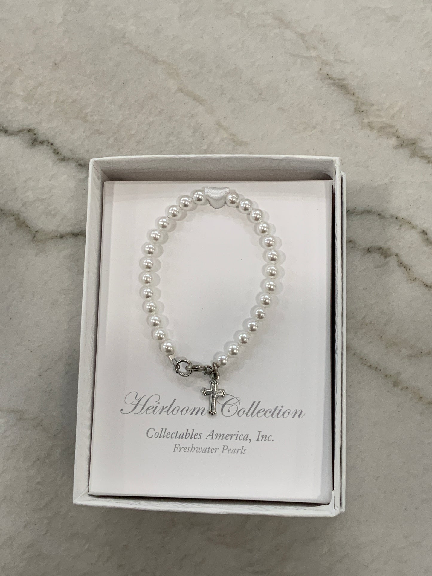 Cross Pearl Clasp Bracelet 5”