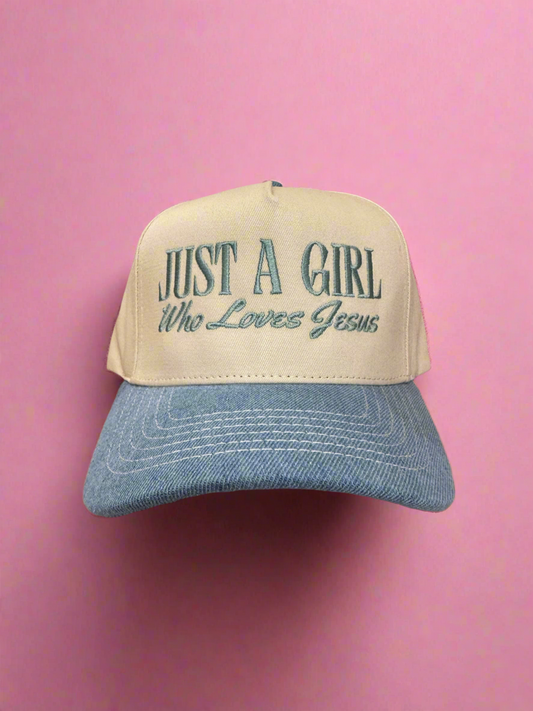 Girl who Loves Jesus Blue Embroidered Hat