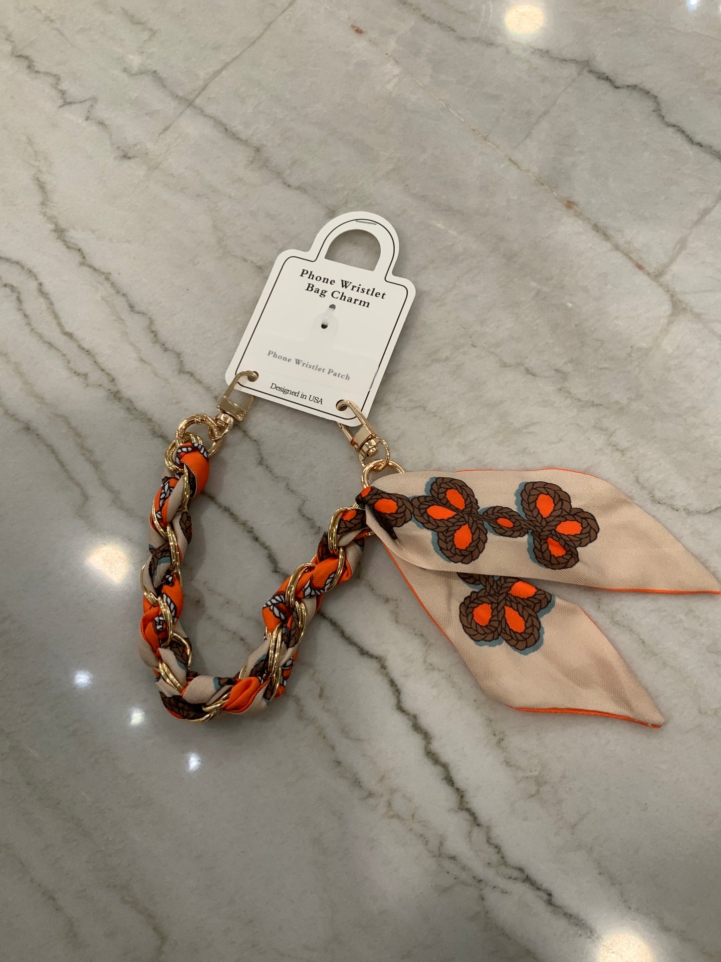 Scarf Phone Wristlet Orange Brown Rope
