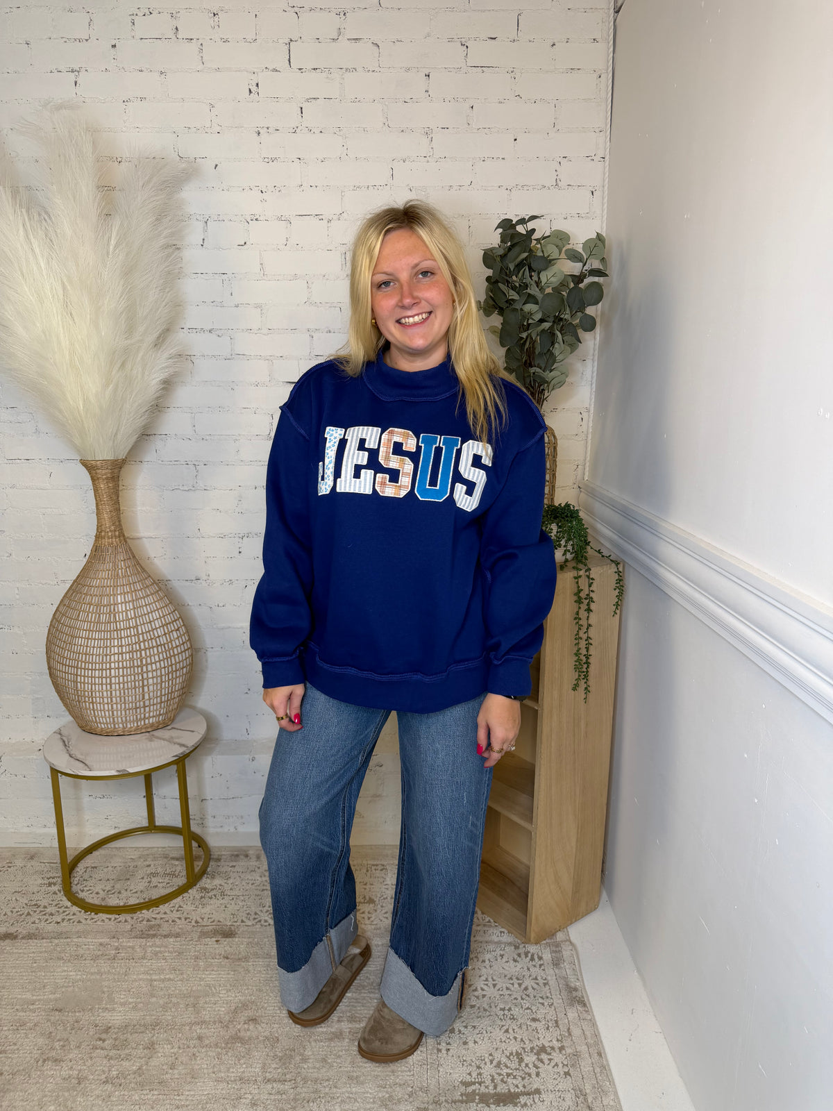 Navy JESUS Mock Neck