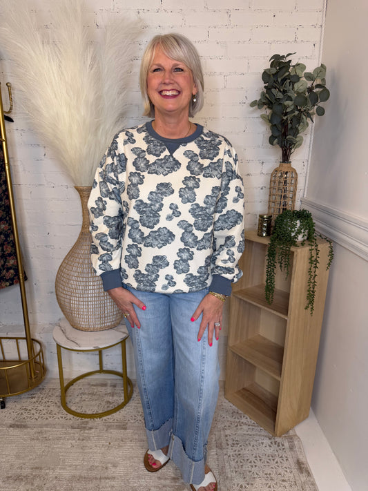 Vintage Denim Floral Pullover