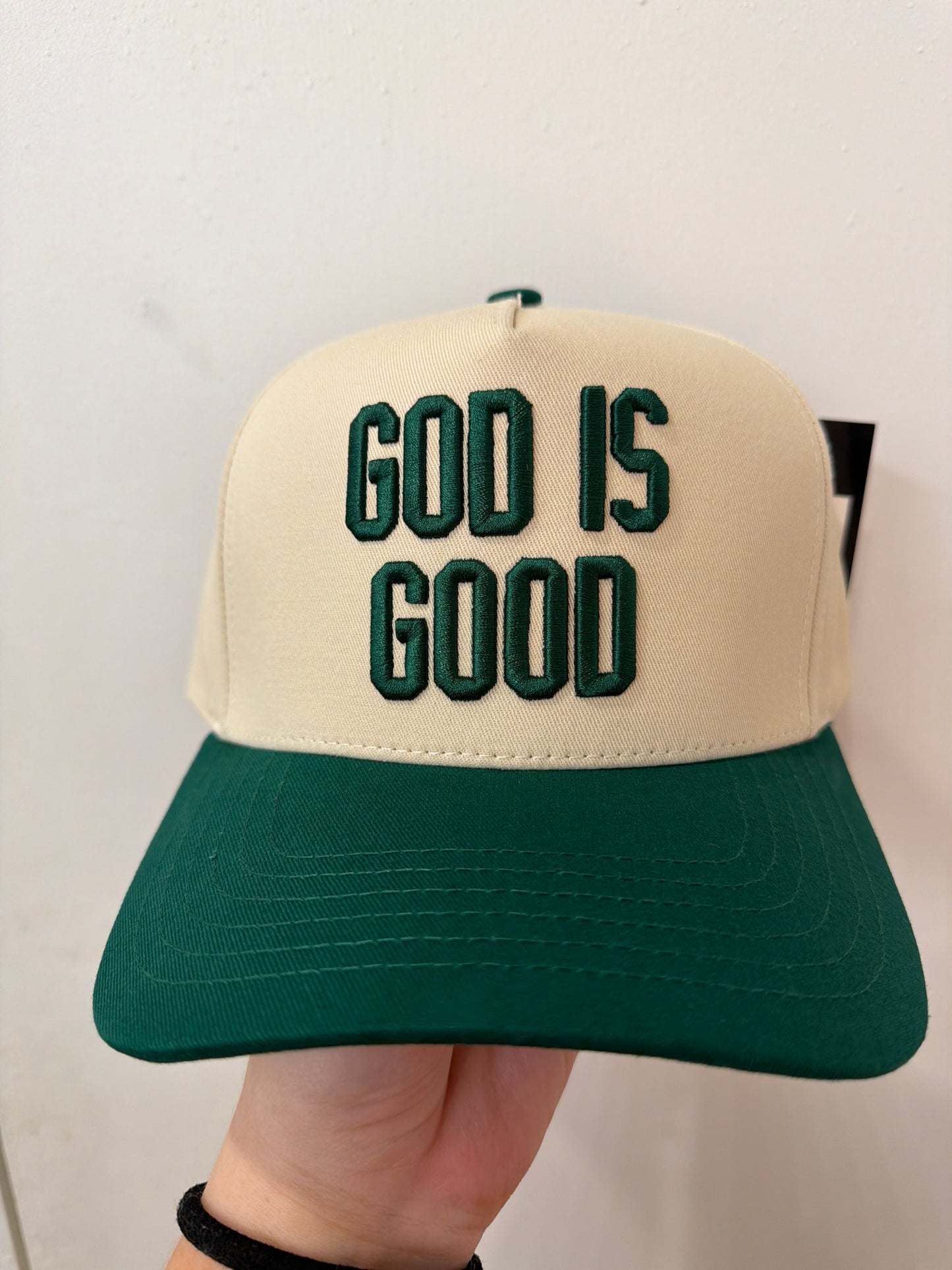 God is Good Green Embroidered Hat