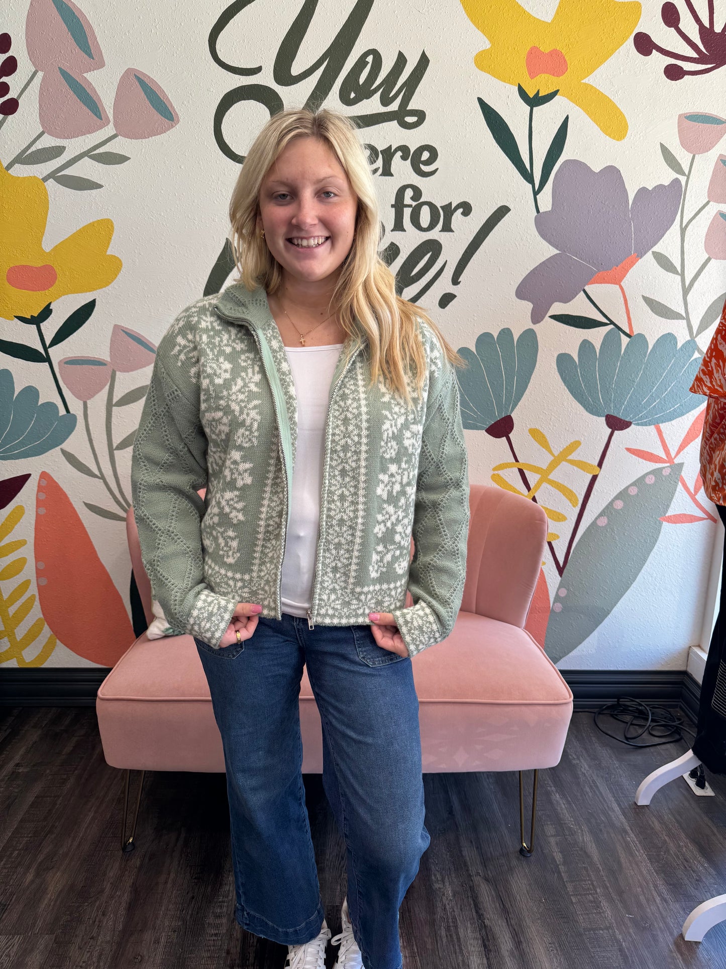 Sage Green Sweater Zip Up