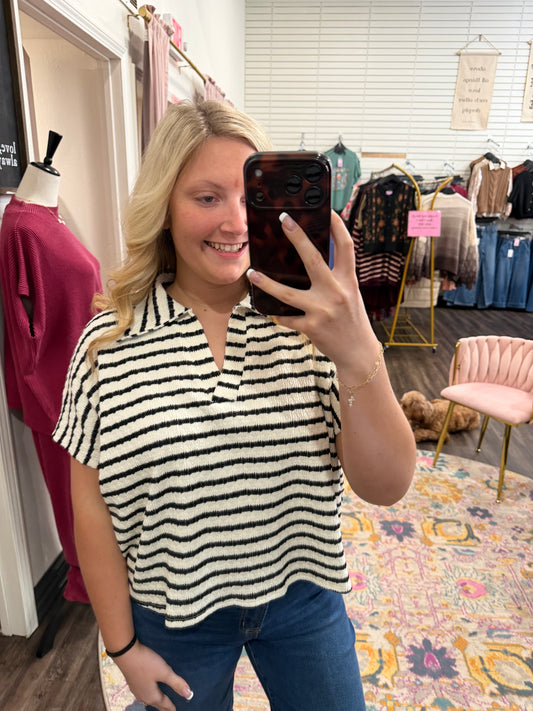 Black Stripe Collard Top