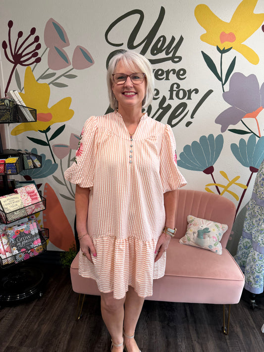Light Pink Embroidered Stripe Dress