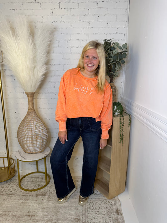 I Love Stilly Orange Embroidered Sweatshirt