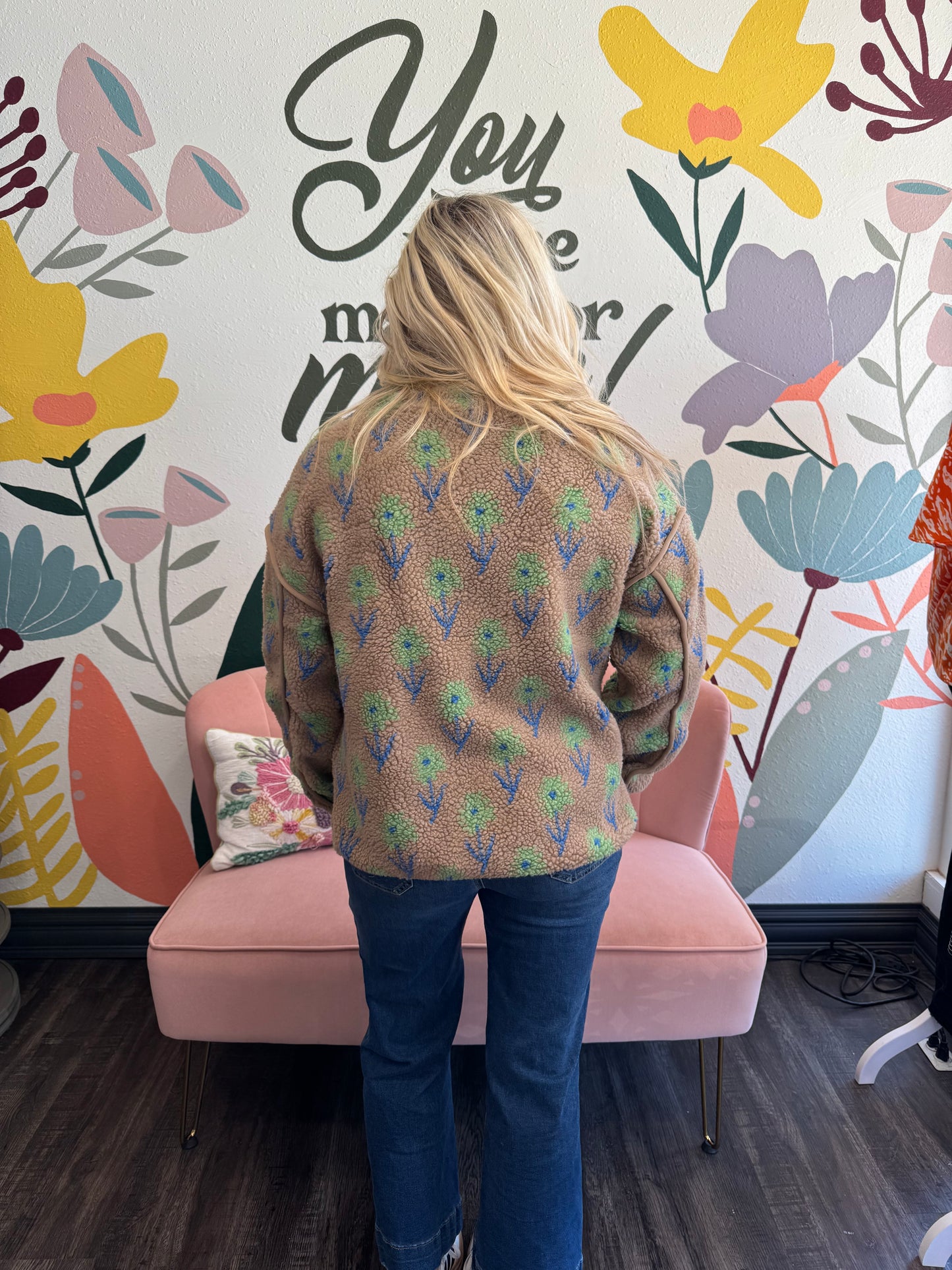 Mocha Flower Print Fleece Jacket