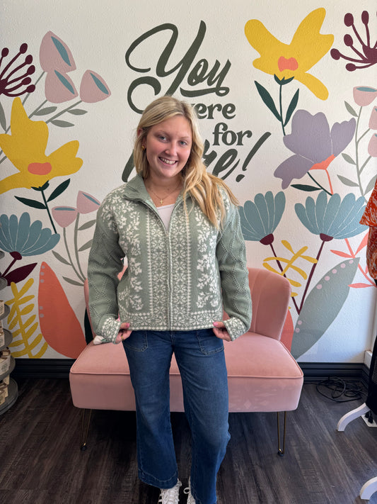 Sage Green Sweater Zip Up