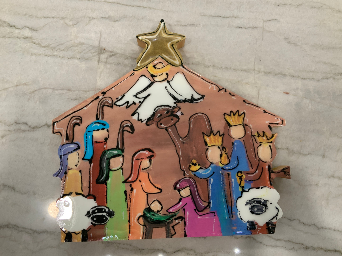 Nativity Scene Colorful Large Wood Block