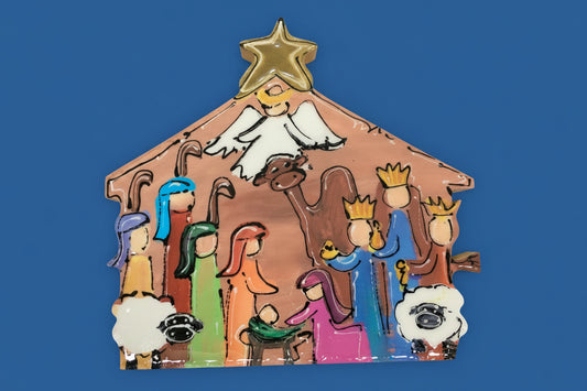 Nativity Scene Colorful Large Wood Block
