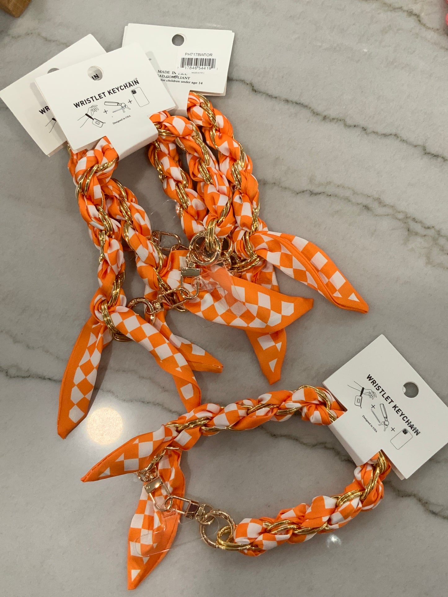 Scarf Phone Wristlet Orange Checkered