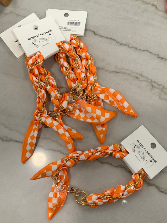 Scarf Phone Wristlet Orange Checkered