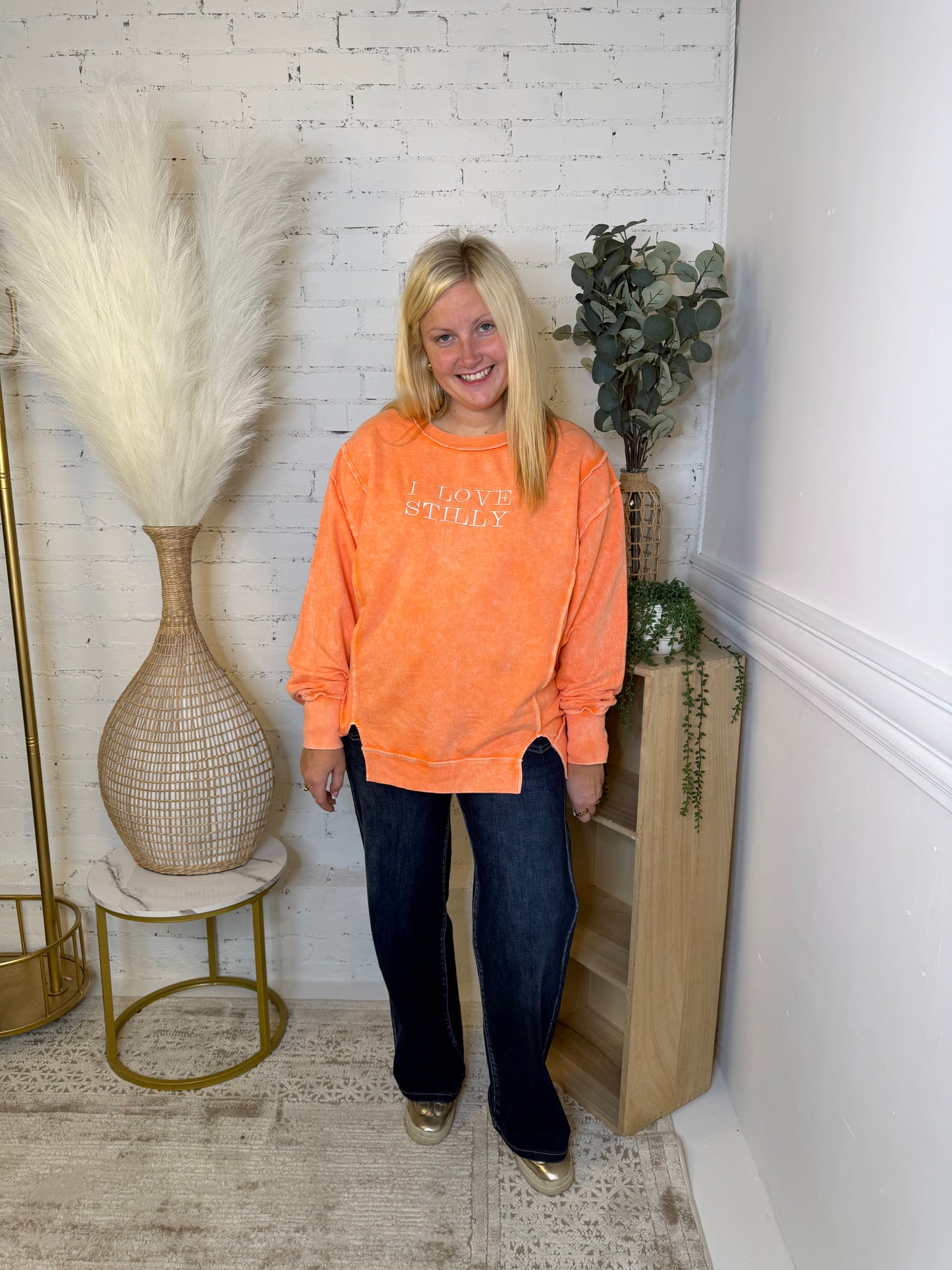 I Love Stilly Orange Embroidered Sweatshirt