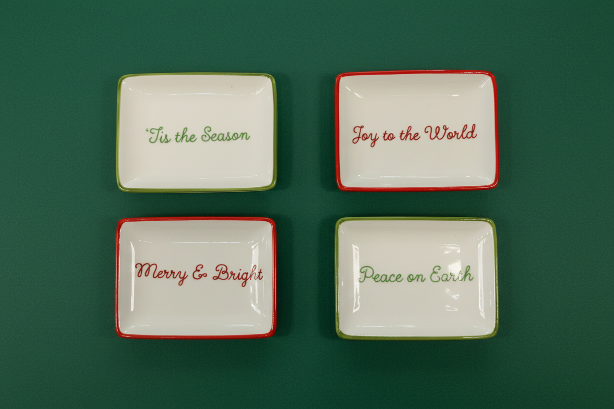 Stoneware Dish with assorted Holiday Words