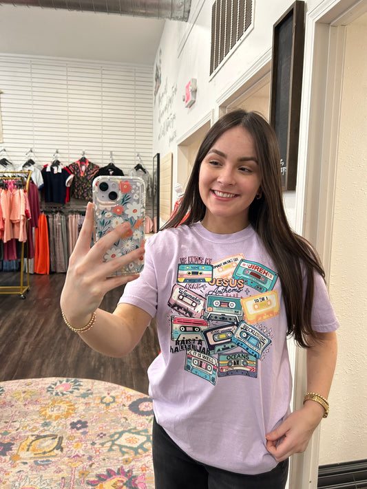 Cassette Tape Jesus Lavender Tshirt (117)