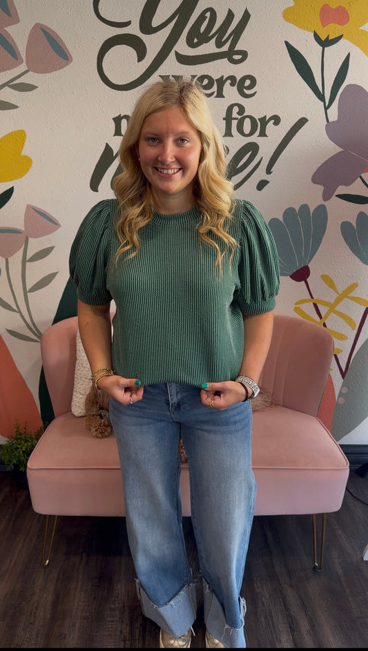 Hunter Green Ribbed Top (117)