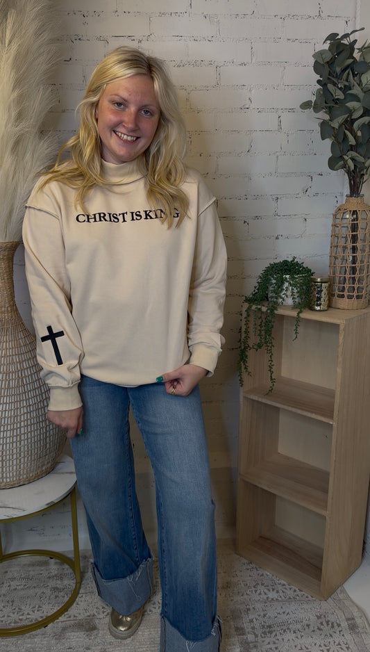 Christ Is King Tan Mock neck