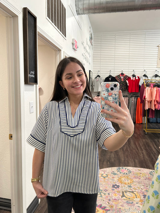 Faithful Days Navy Stripe Top