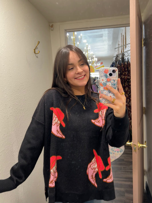 Pretty In Pink Boots Sweater