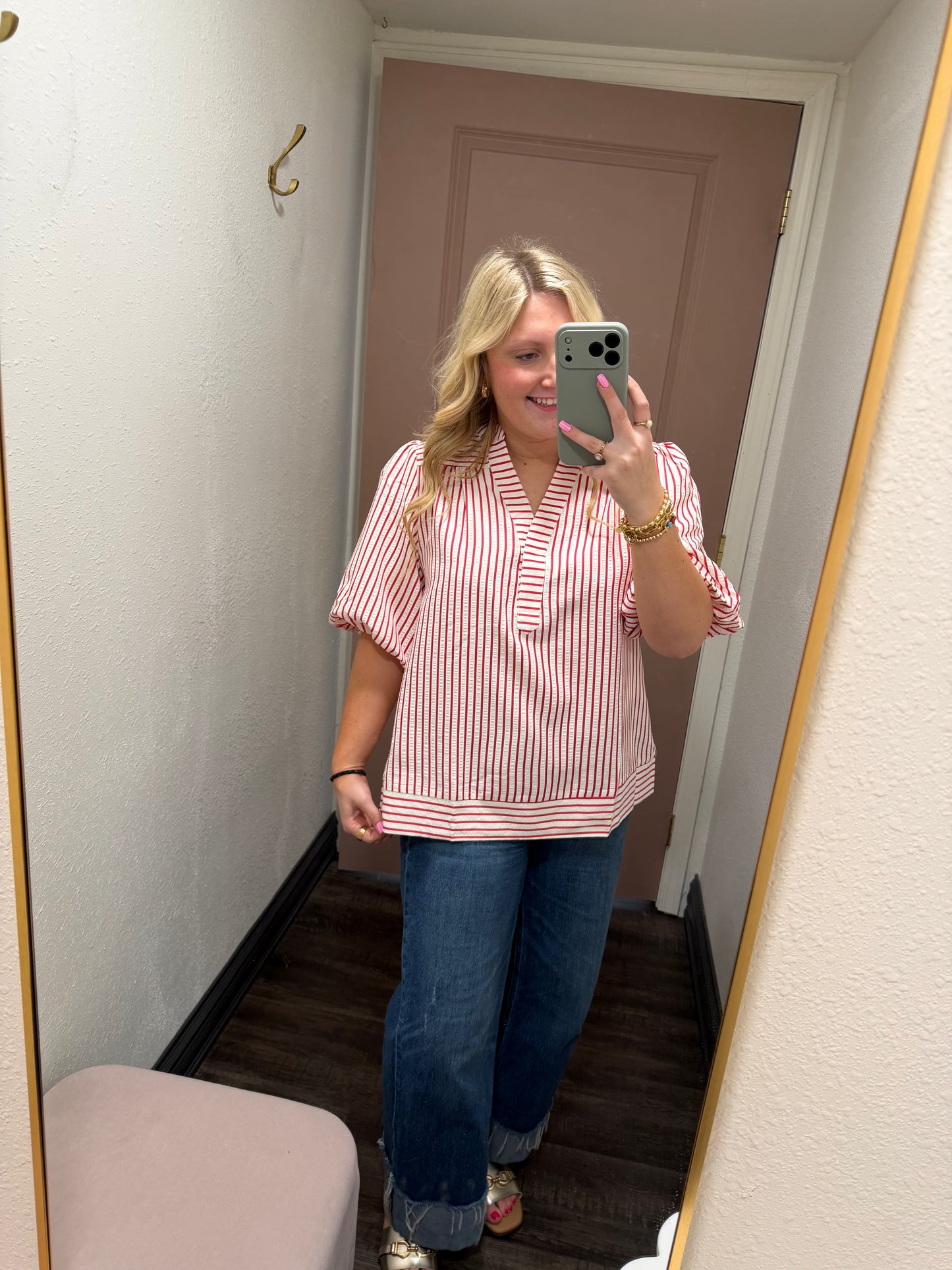 Red and White Stripe Blouse