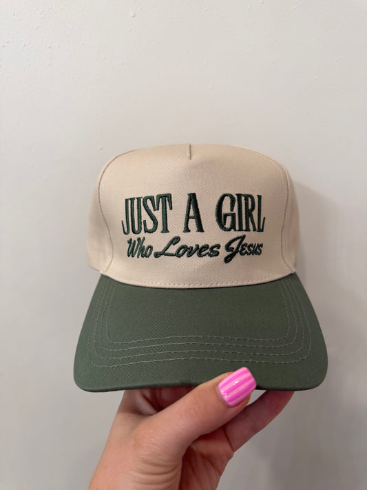 Just A GIrl Who Loves Jesus Green Hat