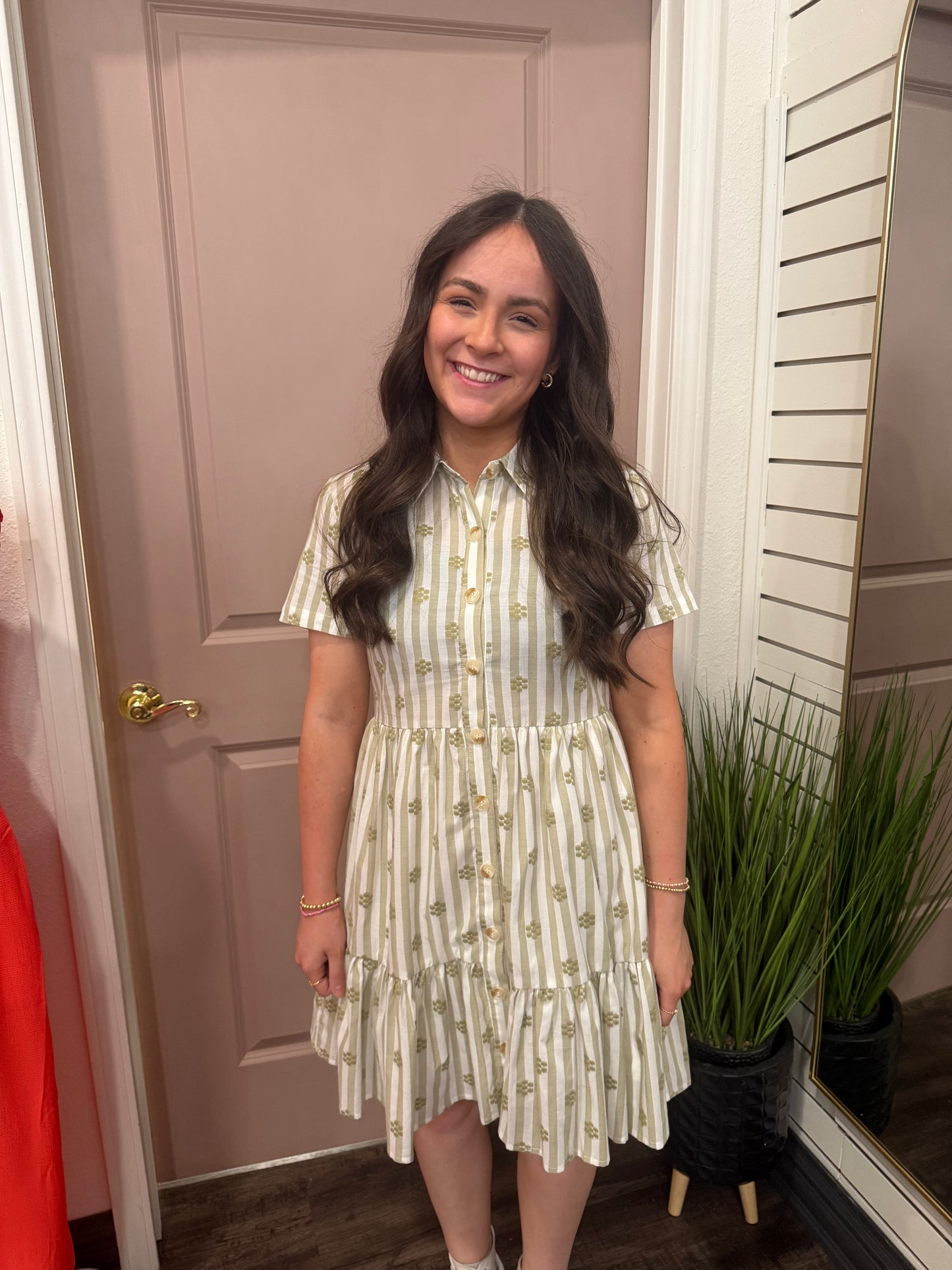 Simple Moments Stripe Olive Dress (117)