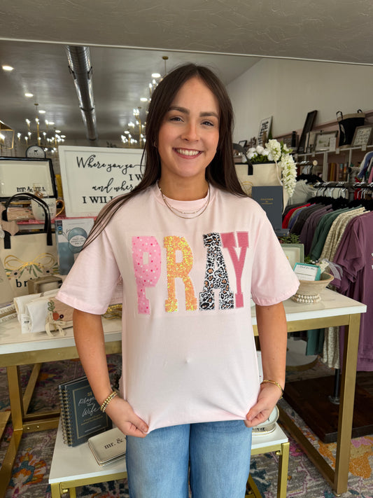 Pink Pray Patchwork Tee (117)
