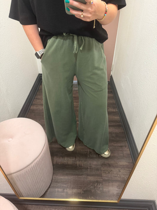 Olive Mist Wide Leg Pants (117)